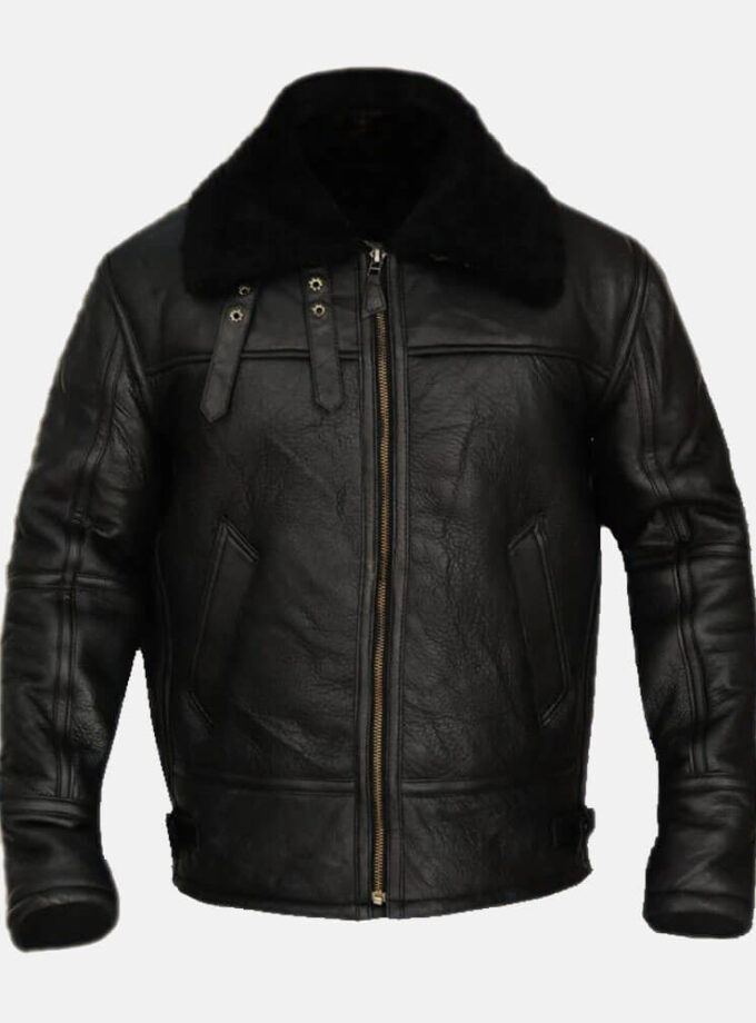 Lollygag Men Jet Black Shearling Leather Jacket
