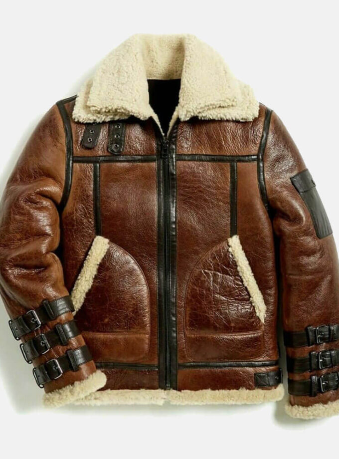 Mens Winter Aviator RAF B3 Shearling Real Leather Jacket