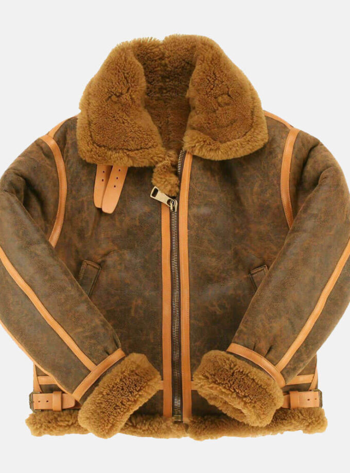 Taradiddle Mens Aviator Real Shearling Brown B3 Leather Jacket